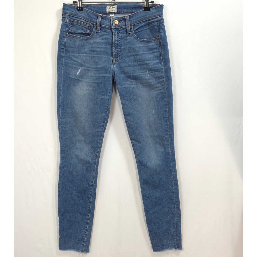 J.Crew‎ Toothpick Jeans Raw Hem Blue Women 28 Skinny Preppy Everyday Classic